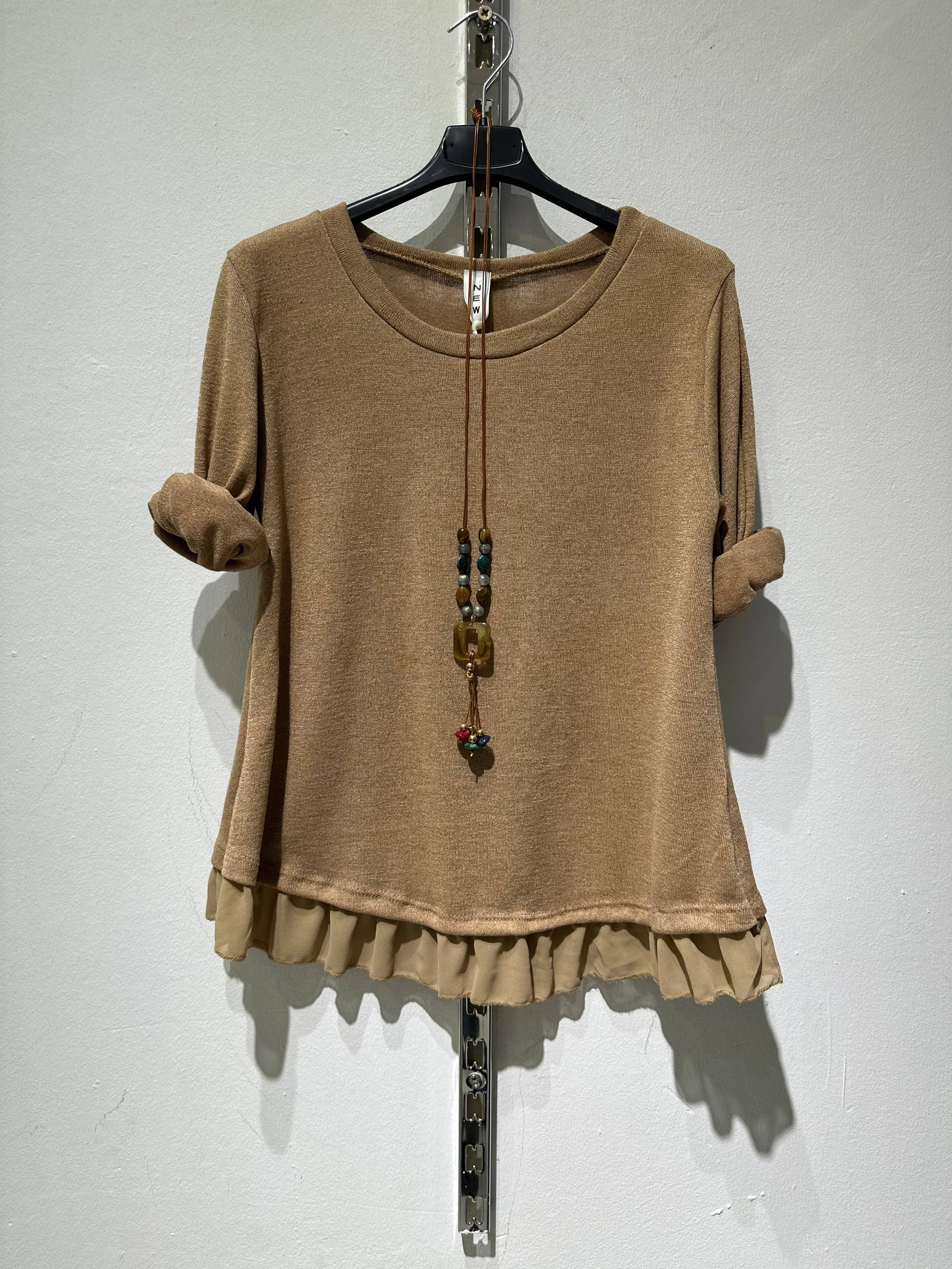 Only Yuan - Vente T-shirt – femme - T-shirt REF 1439 en 95 % viscose et 5 % élasthanne avec volants et collier9