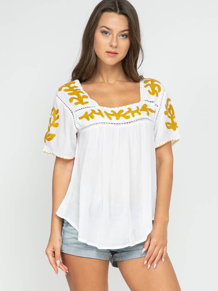 Sandy Embroidered Top White-Gold for wholesale by Raj Trading & Imports (USA) Inc.