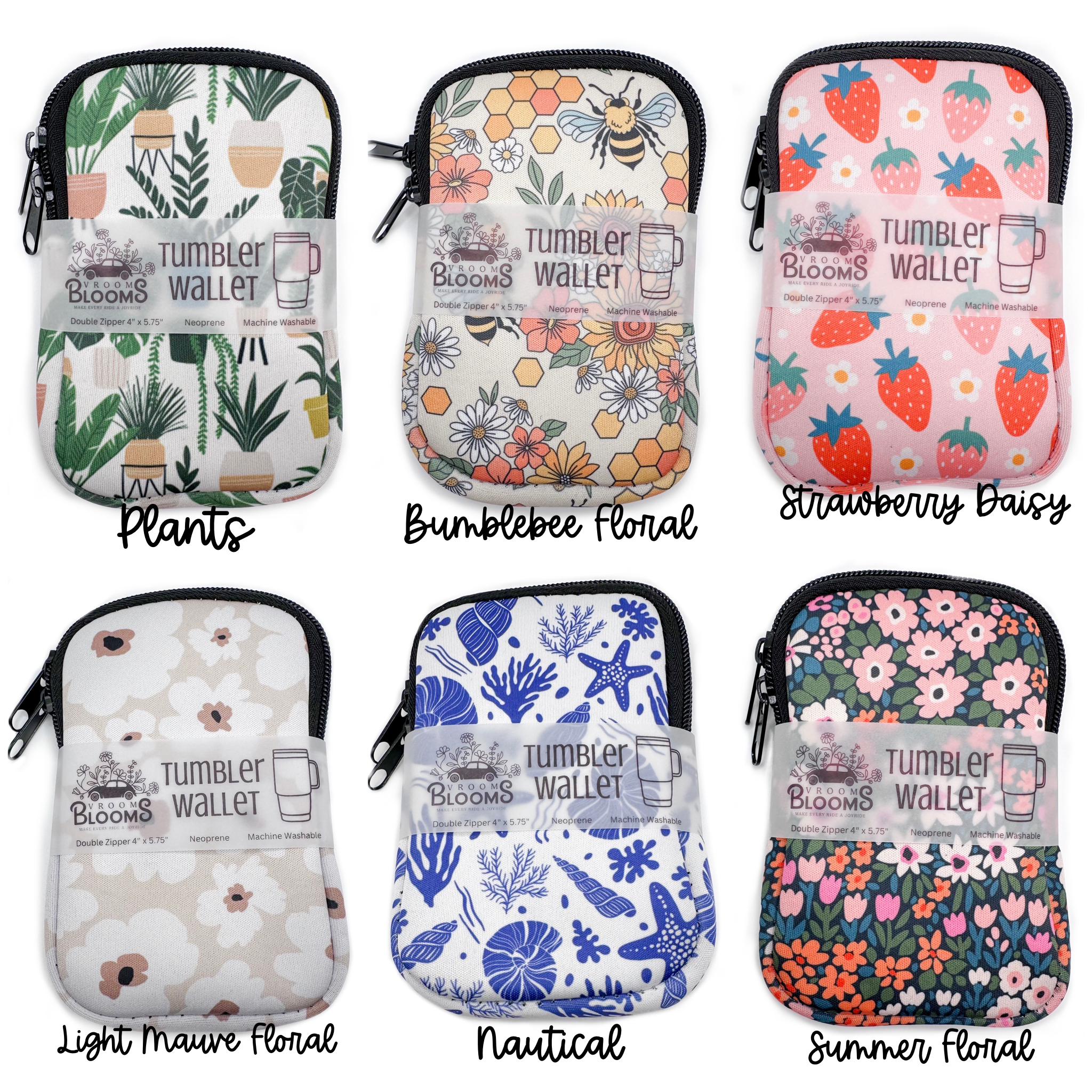 Vroom Blooms - Wholesale Pouch - Women's - Tumbler Wallet Zipper Pouch - Multiple Patterns1