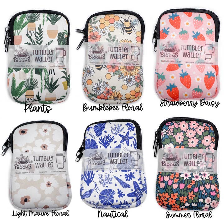 Vroom Blooms - Wholesale Pouch - Women's - Tumbler Wallet Zipper Pouch - Multiple Patterns1