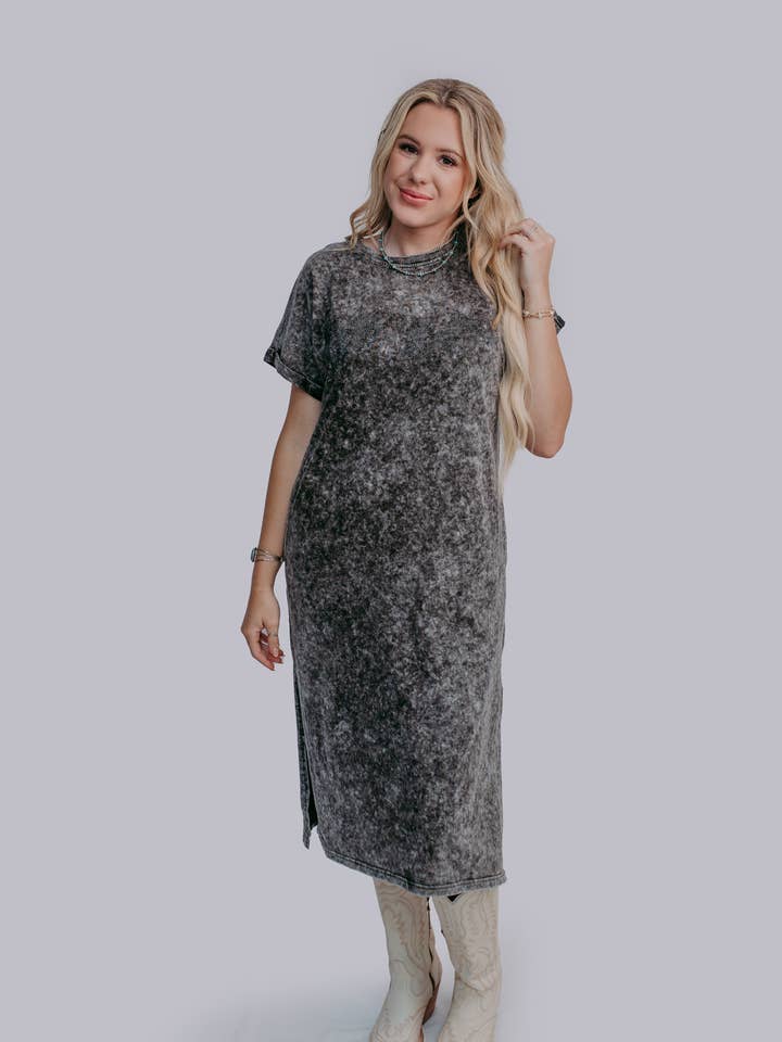 MK383 XOXO T Shirt Dress - Charcoal for wholesale by GoldenU