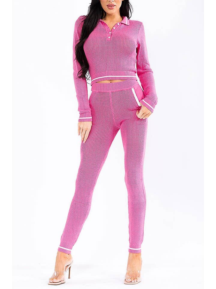 ROUSSEAU – wholesale Top & pants set (NOT Loungewear) – Women's – V-NECK TOP ELASTIC WAIST SKINNY PANTS KNITTED SET4