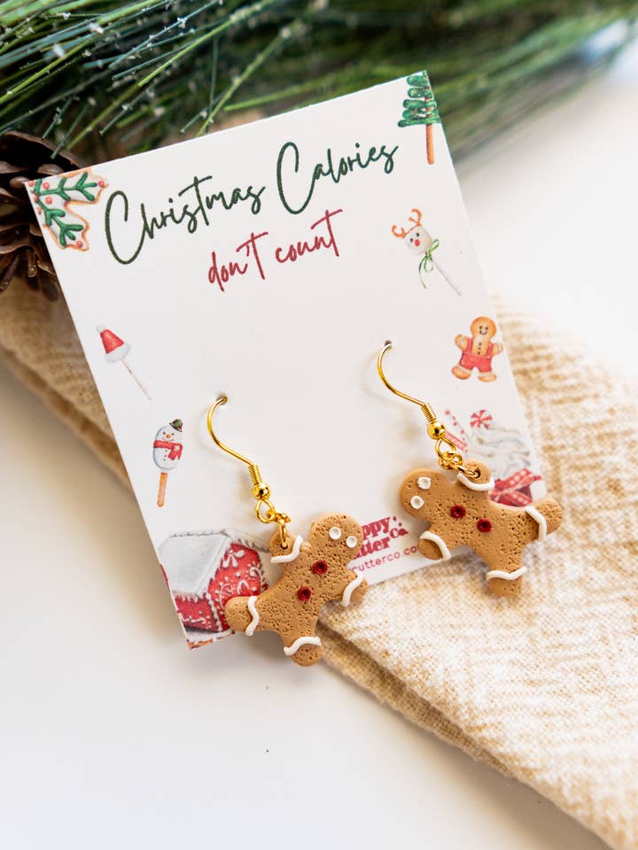 Funny Holiday Earrings | Funny Gingerbread Dangle Earrings for wholesale by Happy Cutter Co