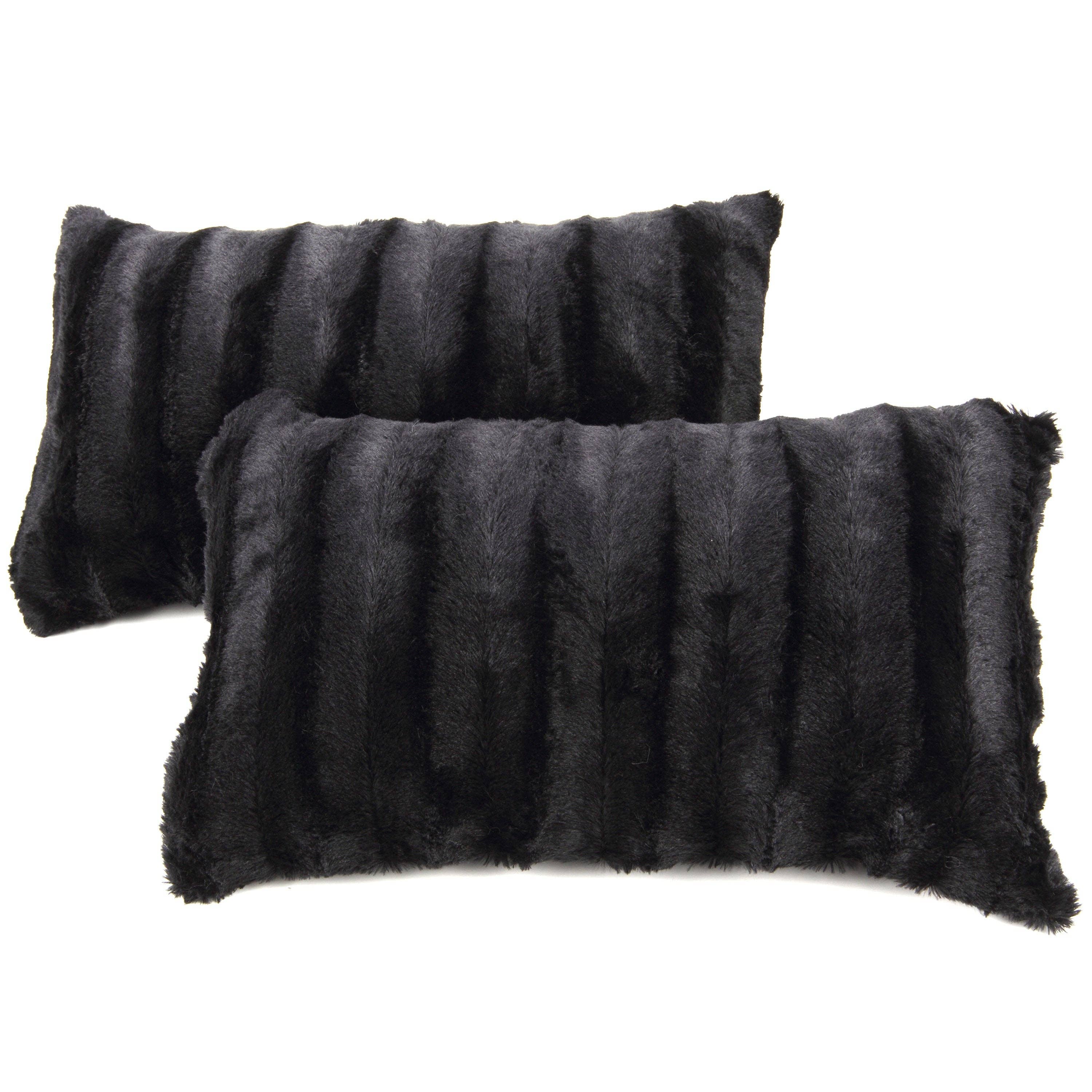 Cheer Collection - Wholesale Throw/Decorative Pillow - 2-Pack Reversible 12"x20" Faux Fur and Microplush Pillows2