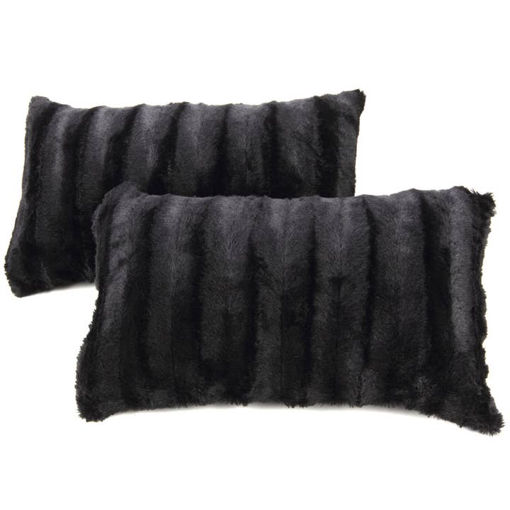 Cheer Collection - Wholesale Throw/Decorative Pillow - 2-Pack Reversible 12"x20" Faux Fur and Microplush Pillows2