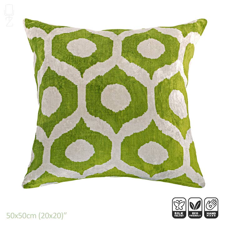 Green Ikat Velvet Decorative 100% Silk Pillow Cover for wholesale by OyzShop