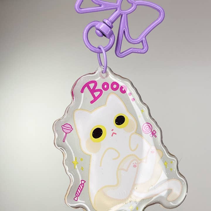 MikouArt - Wholesale Keychain - Women's - Spooky Ghost Cat Epoxy Acrylic Keychain/Charm | Mikou Original Art1