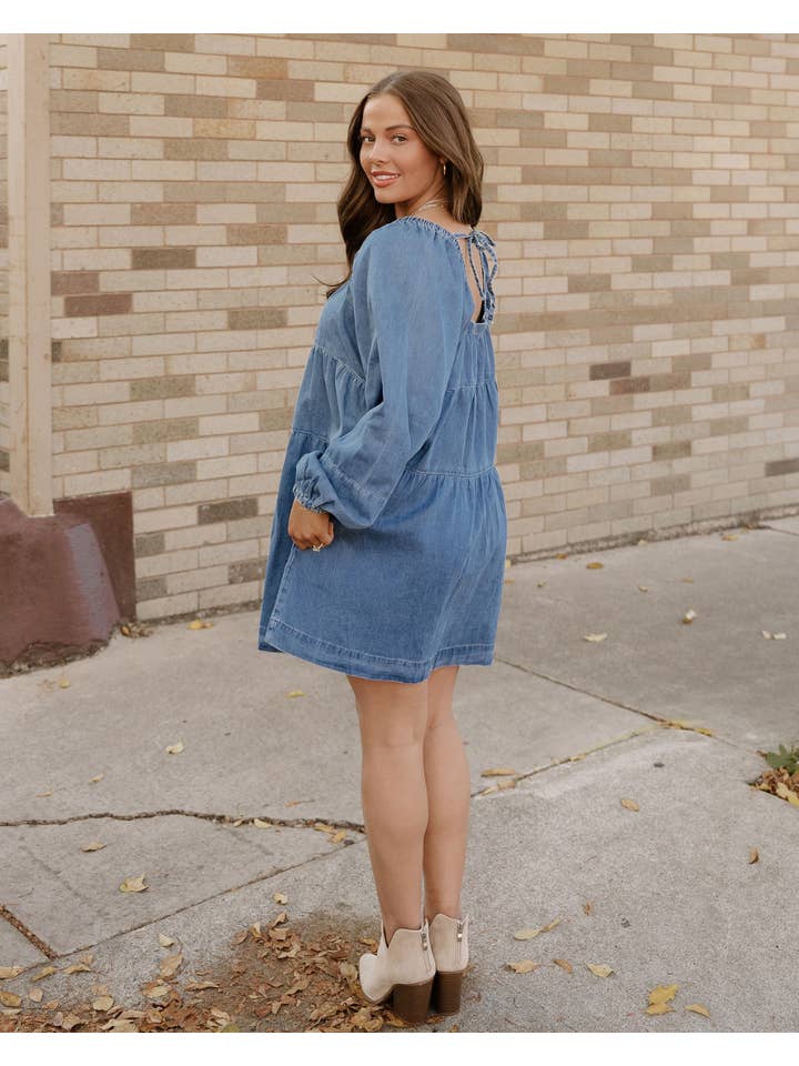 Dusk Blue Joplin Denim Mini Dress | Cotton Dress | Babydoll Dress for wholesale on Faire1