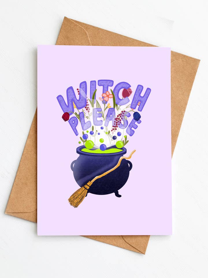 Carte de vœux Witch, Please pour la vente par Honey Bunch Lettering
