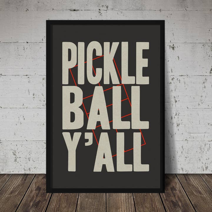 Pickleball Y'all Letterpress Style Typography Art Print for wholesale by Tejas Country Club