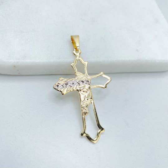 Luxus Accessories – wholesale Individuell berlock/hänge – 18 k guld fylld två ton kors med Jesus ansikte hänge