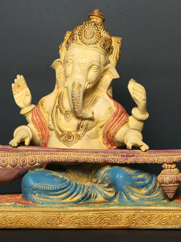 11 ”Brass Lord Ganesha-staty spelar Veena för wholesale av Exotic India Art