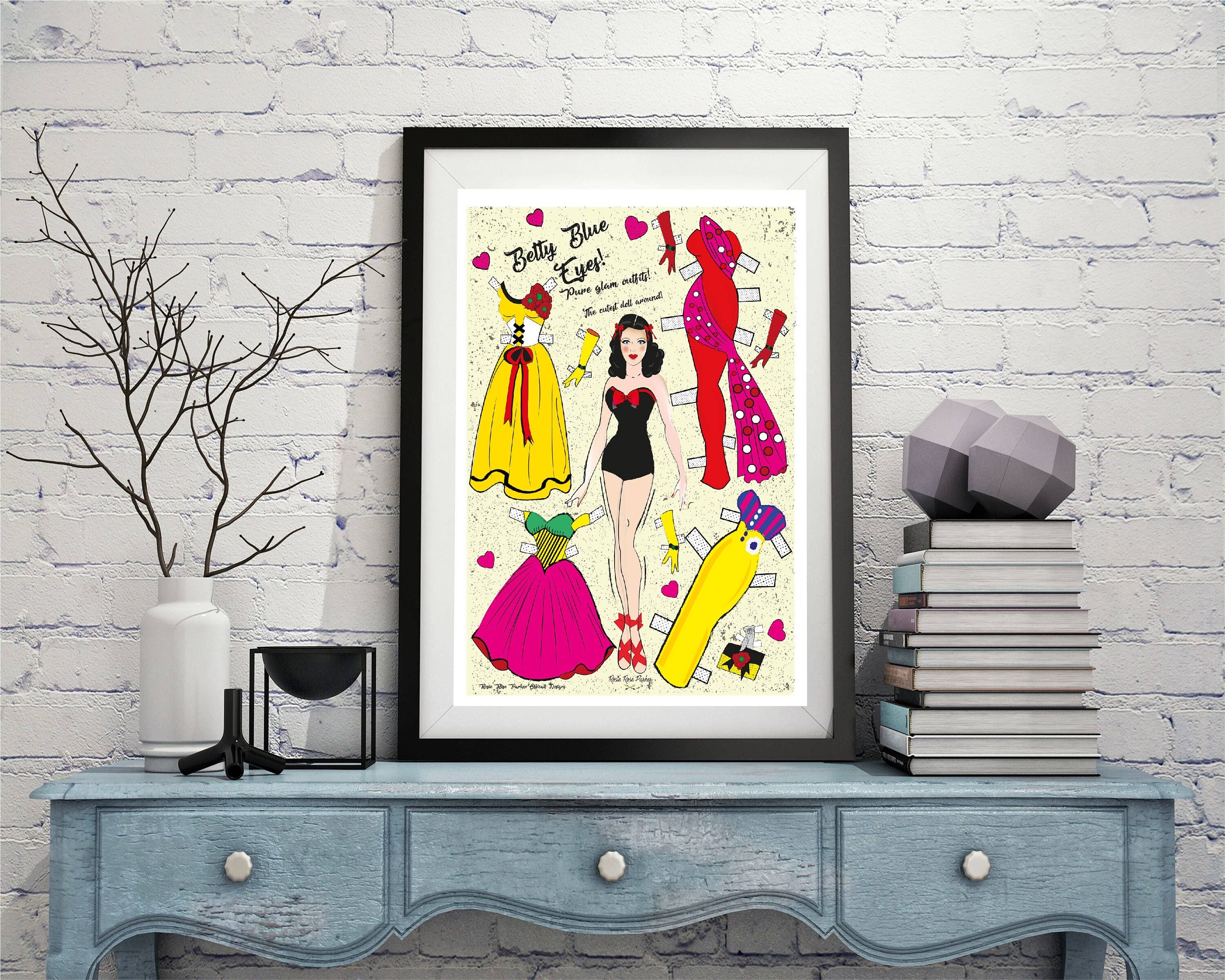 Rosie Rose Parker - Vente Affiche d'art - Impression poupée rétro découpée style mid-century des années 501