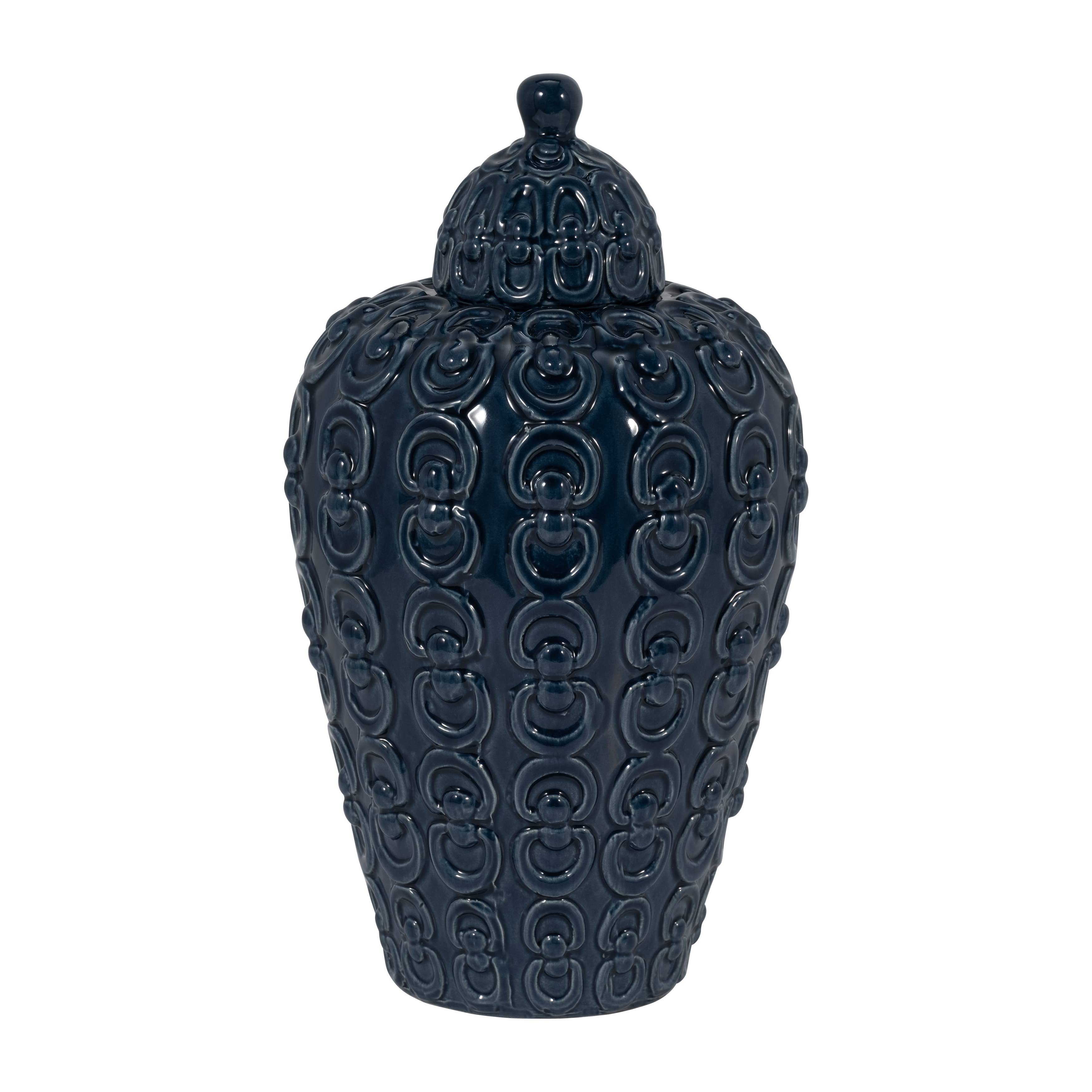 Sagebrook Home - Wholesale Decorative Jar - Decorative Jar - Blue Ceramic Chain Texture Lidded, 12 in.4