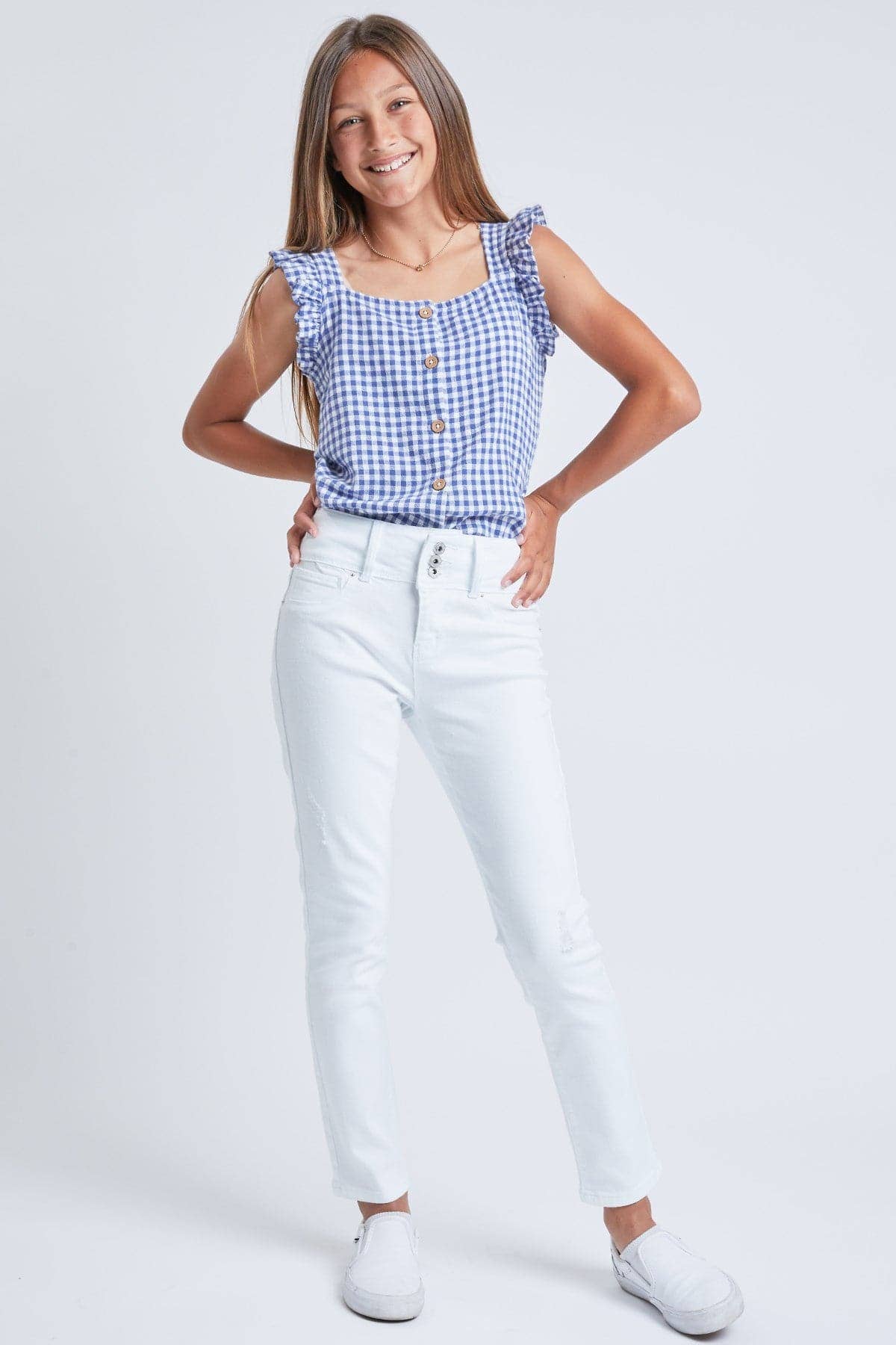 YMI – calças de ganga - Crianças por atacado – Jeans Skinny Essenciais de 3 Botões para Meninas com Bolsos Frontais-GP1772427