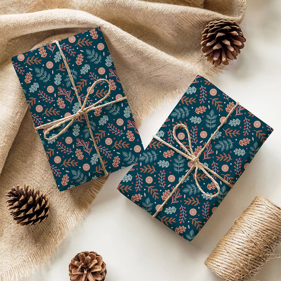 Jess A Little Creative - Wholesale Flat Wrap - Dark Blue Botanical Christmas Gift Wrap3
