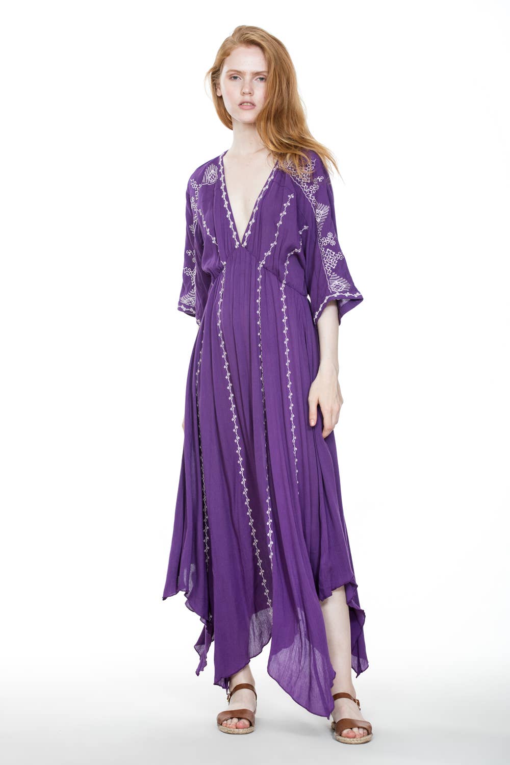 En Crème - Wholesale Dress - Women's - Short Sleeve Embroidery Handkerchief Maxi Dress7