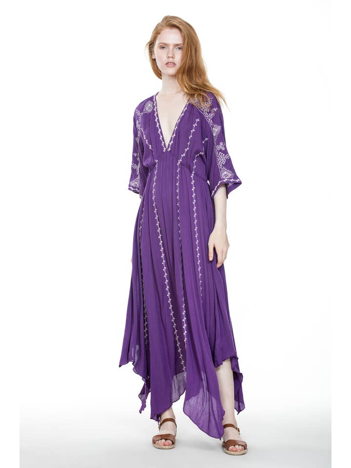 En Crème - Wholesale Dress - Women's - Short Sleeve Embroidery Handkerchief Maxi Dress7