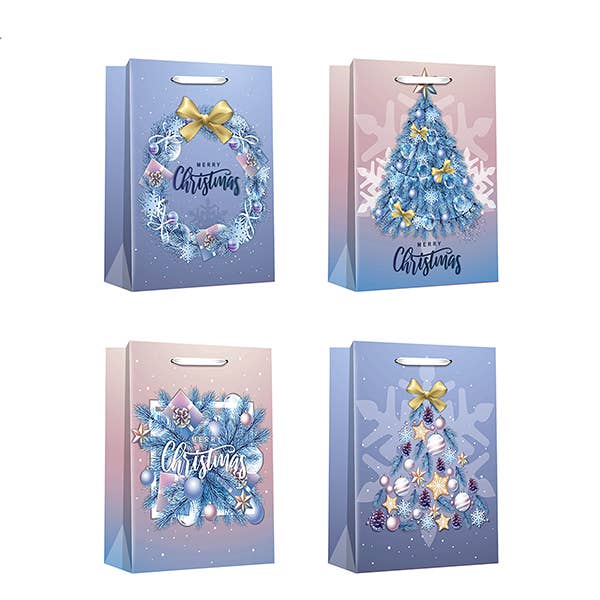 LA RUTA DE LAS IMPORTACIONES SL - Vente Pochette cadeau - Sacs cadeaux de Noël neige bleu/violet (S, M, L)0