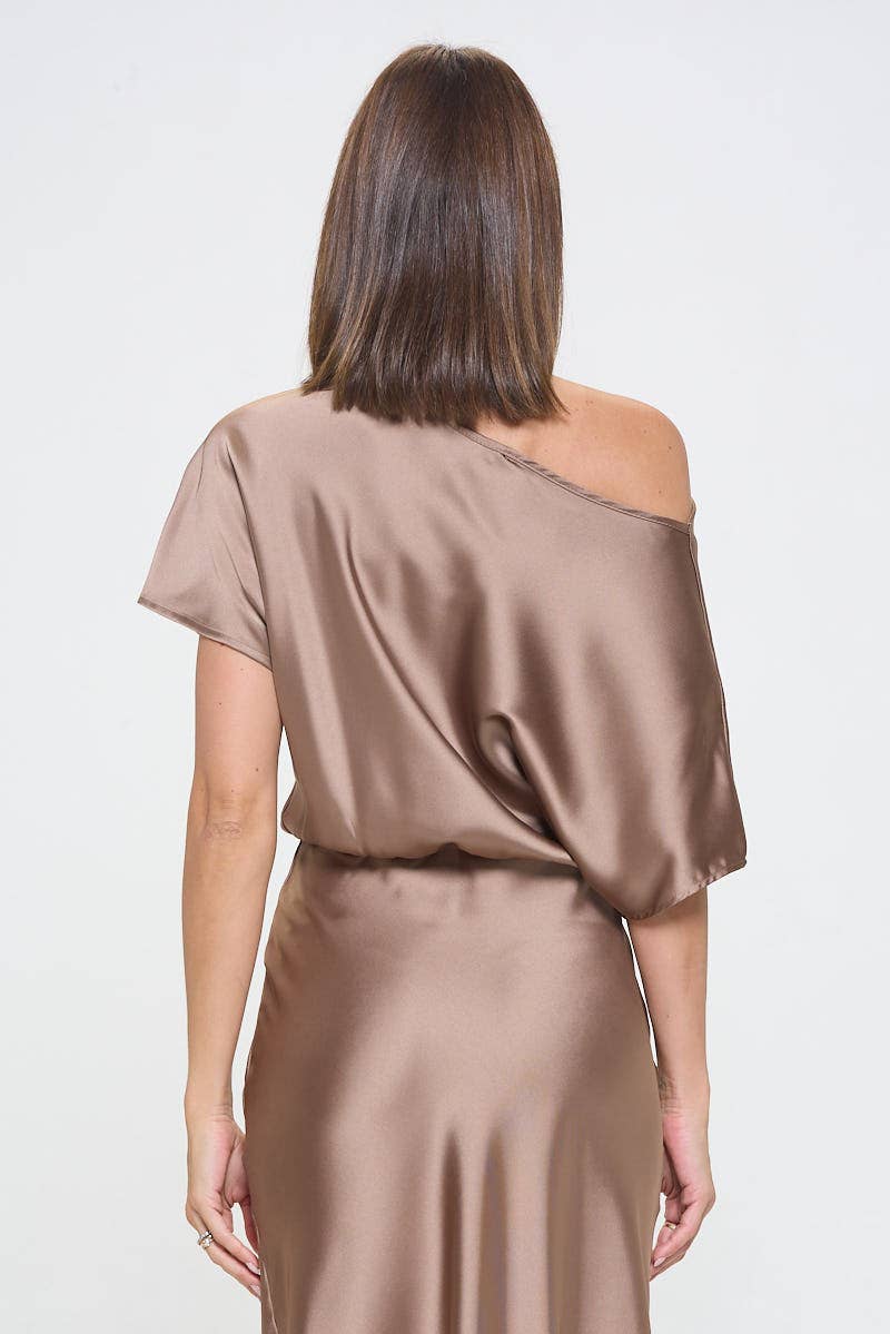 Dune Made in USA Satin Stretch Print Dress with Slit for wholesale on Faire4