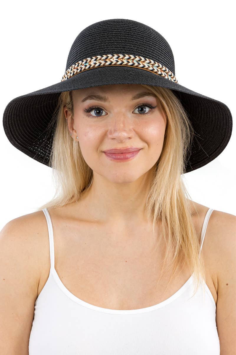 Cap Zone – wholesale Stråhatt – Dam – Cap Zone solhatt i derbystil med kupad kulle och tribalmönstrad kant i halm13