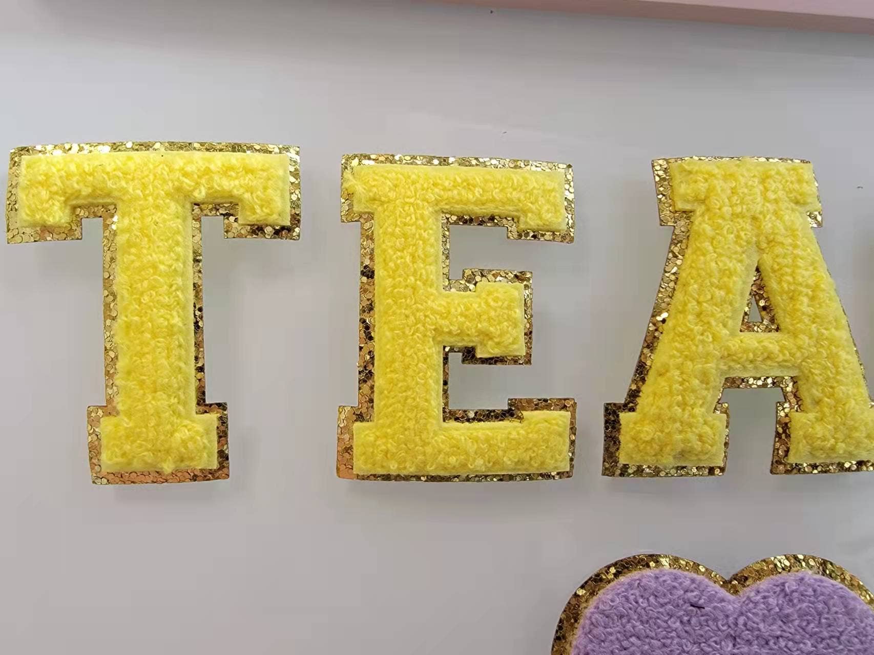 Wholesale 2.35 inch Iron on letters, Yellow, Chenille Letters, varsity