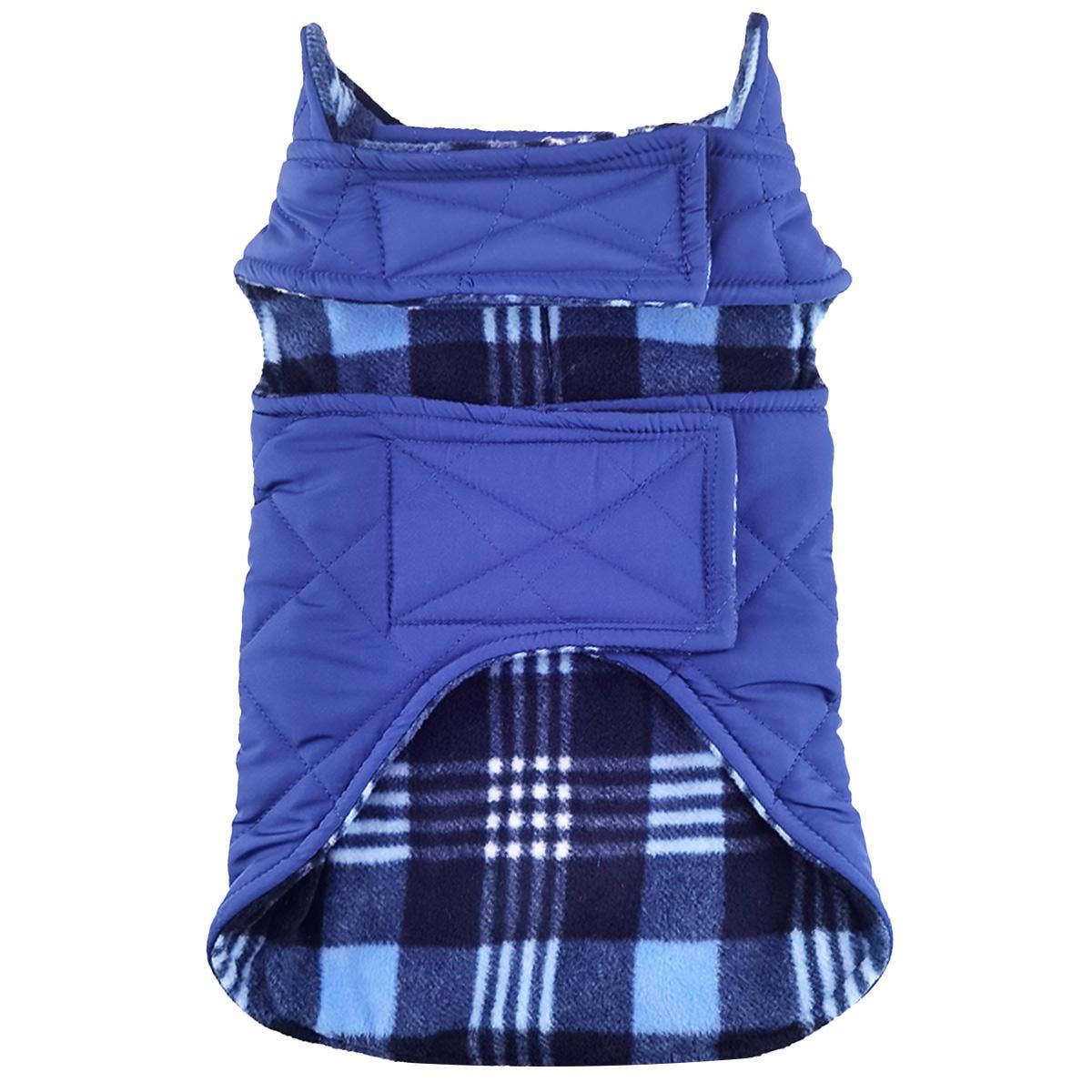 Doggie Design - Wholesale Pet Coat - Dog - Reversible Fleece Lined Puffer Dog Coat - Blue Plaid1