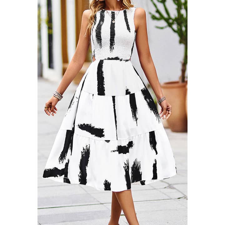 Supreme Fashion - Wholesale Dress - Women's - Floral Print Pocket Sleeveless Smocked Split Dress