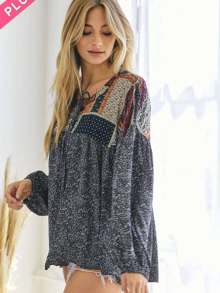 PLUS BEDRUCKTER LANGARM-KIMONO-CARDIGAN für den Großhandel von Davi & Dani