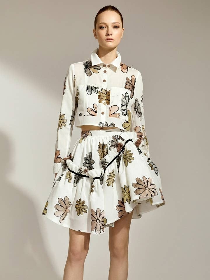 Conjunto de Saia Floral Transparente por atacado de Gingham Doll