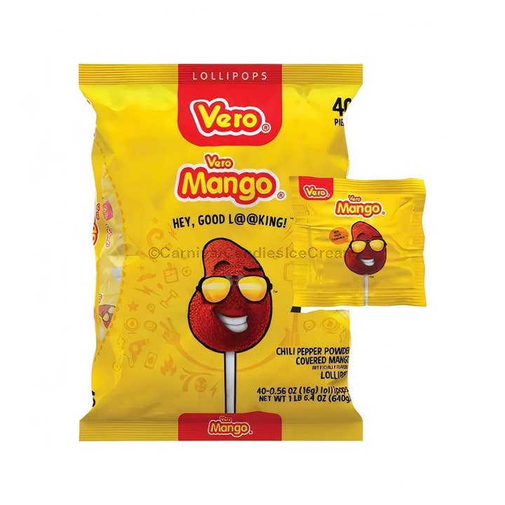 Carnival Candies & Ice Cream Inc. - Wholesale Lollipop - Vero Mango Chili Powder Covered Mexican Lollipops (40 Count)