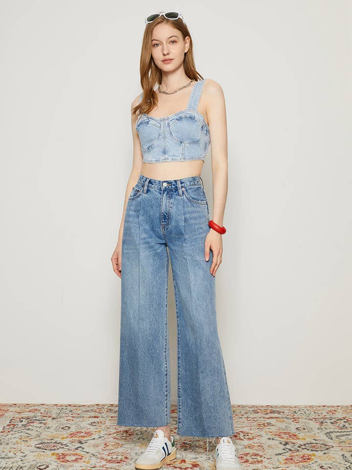 High Rise Pleat Baggy Jeans for wholesale by Hey Joanie