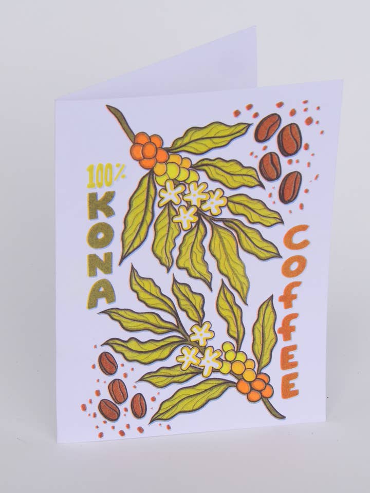 Kona Coffee Riso Greeting Card for wholesale by Pencil Urchin Press LLC