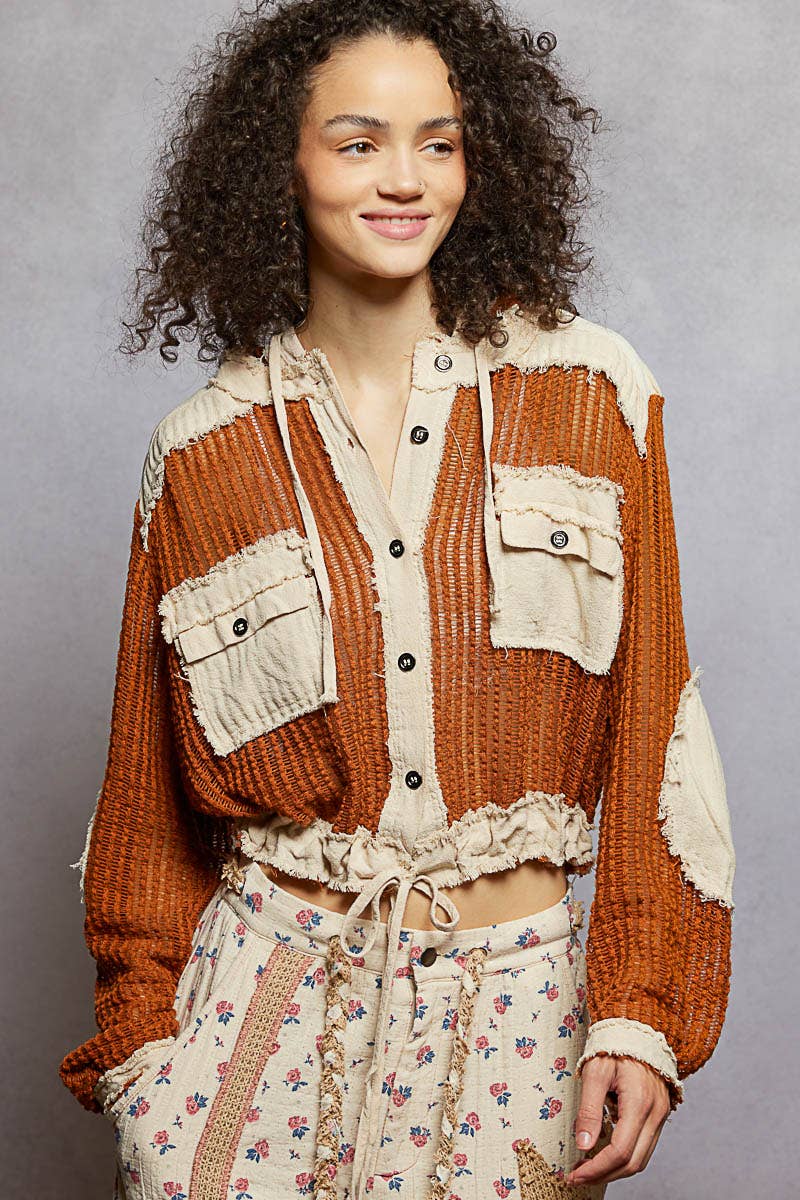 Pol Clothing - Vente Chemise à col boutonné – femme - Vente de chemise à capuche ouverte avec boutons et poches avant.59