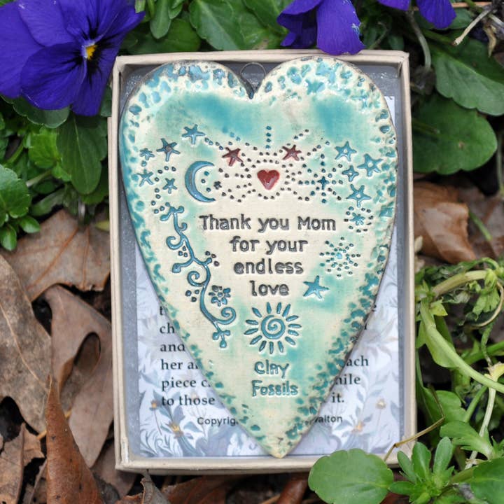 Mom endless love, pottery ornament, USA, gift, best seller
for wholesale by Clay Fossils
