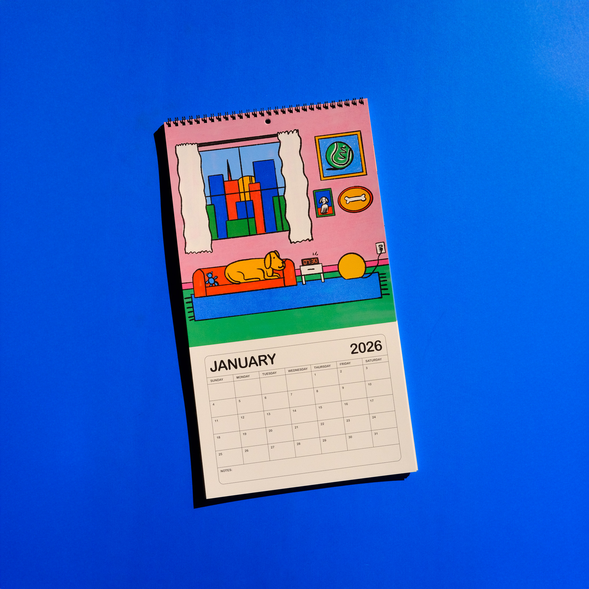 Gab Art & Design – wholesale Calendar – 2026 illustrated wall calendar: a day in the life of corporate cats + dogs1