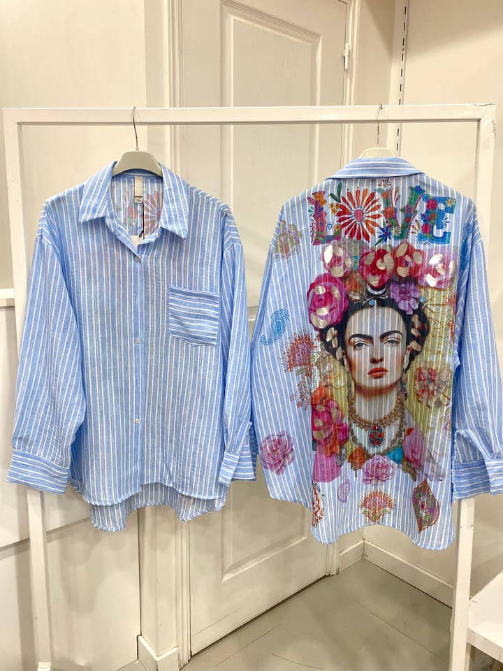 Skjorta i linblandning med tryck för wholesale av NOS