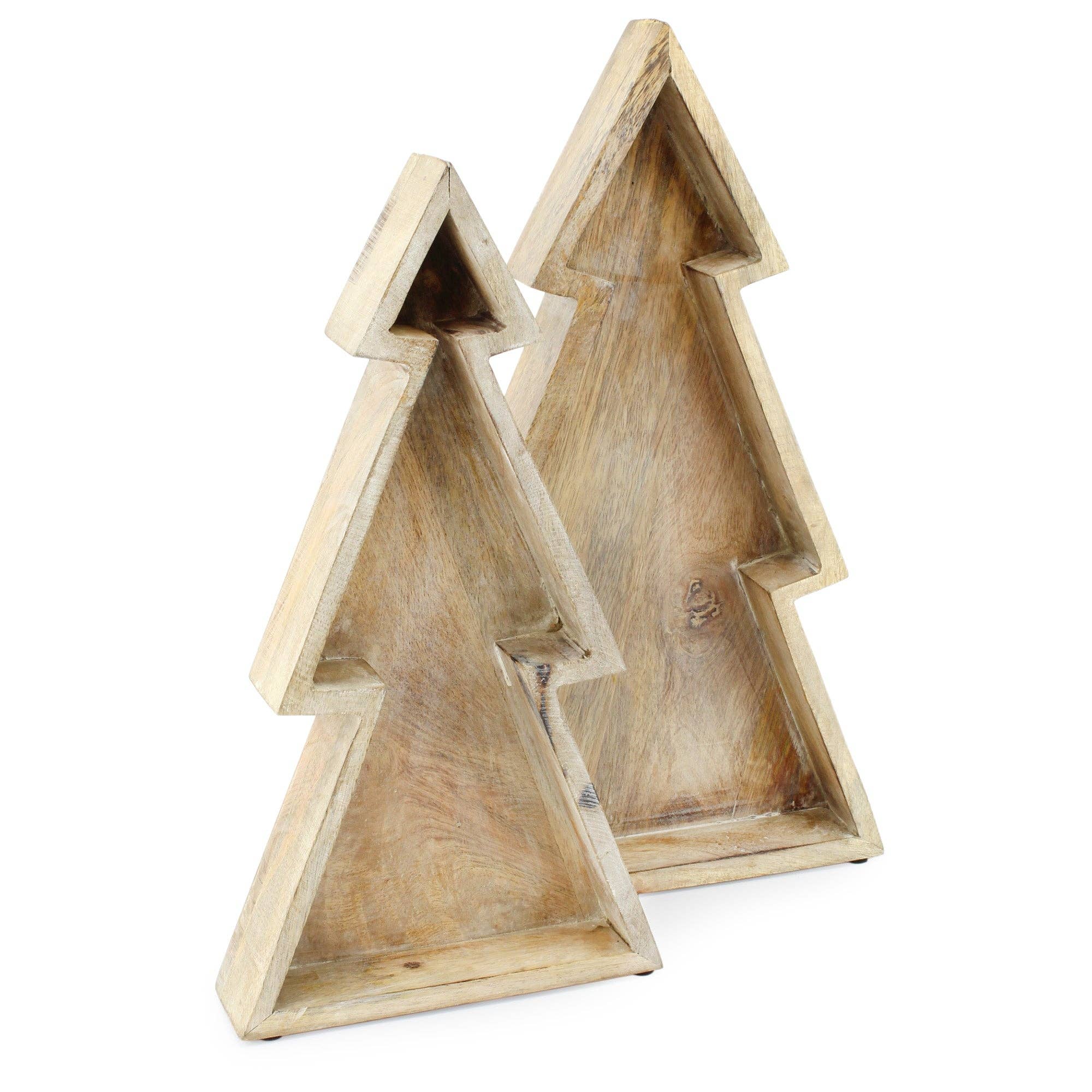 Kurated Korner - Wholesale Decorative Tray - AuldHome Design Wooden Christmas Tree Trays 2pc Set0