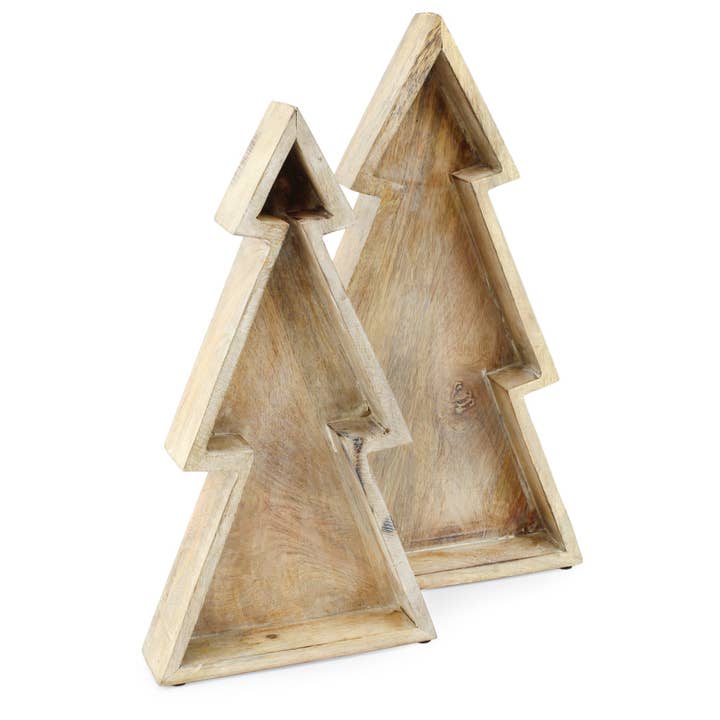 Kurated Korner - Wholesale Decorative Tray - AuldHome Design Wooden Christmas Tree Trays 2pc Set