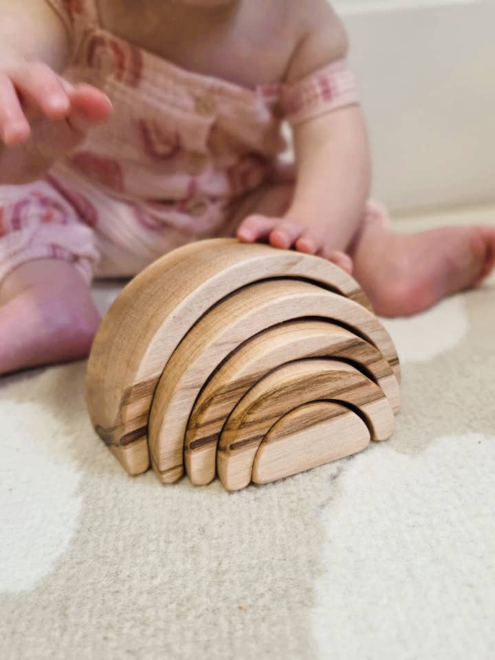 Small Wooden Rainbow Stacker for wholesale by Indie Wood Co.