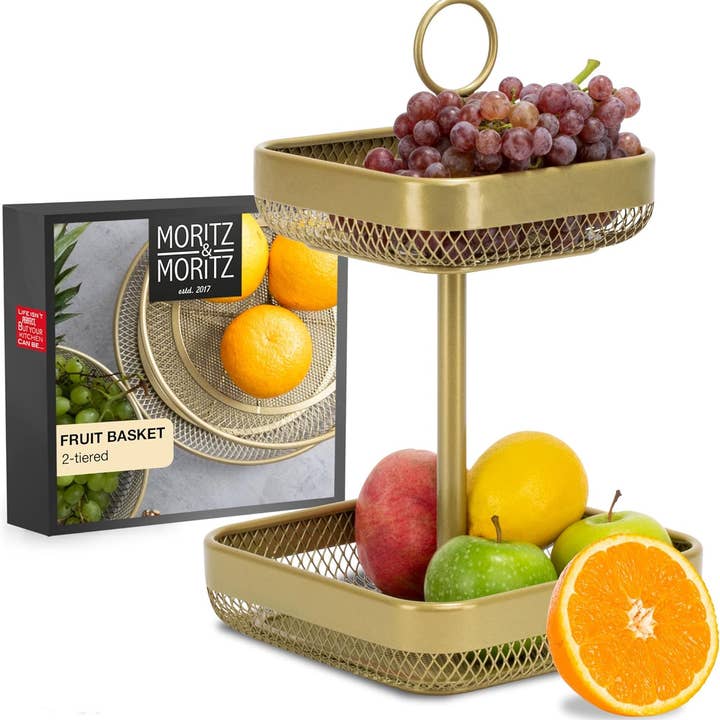 Gold Metal Fruit Cake Stand - Modern Display Bowl & Basket for wholesale by Moritz & Moritz
