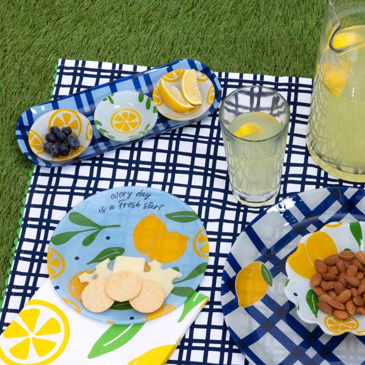 Pavilion - Wholesale Serving Tray - Lemons - 11" Glass Serving Tray with 3 Bowls2