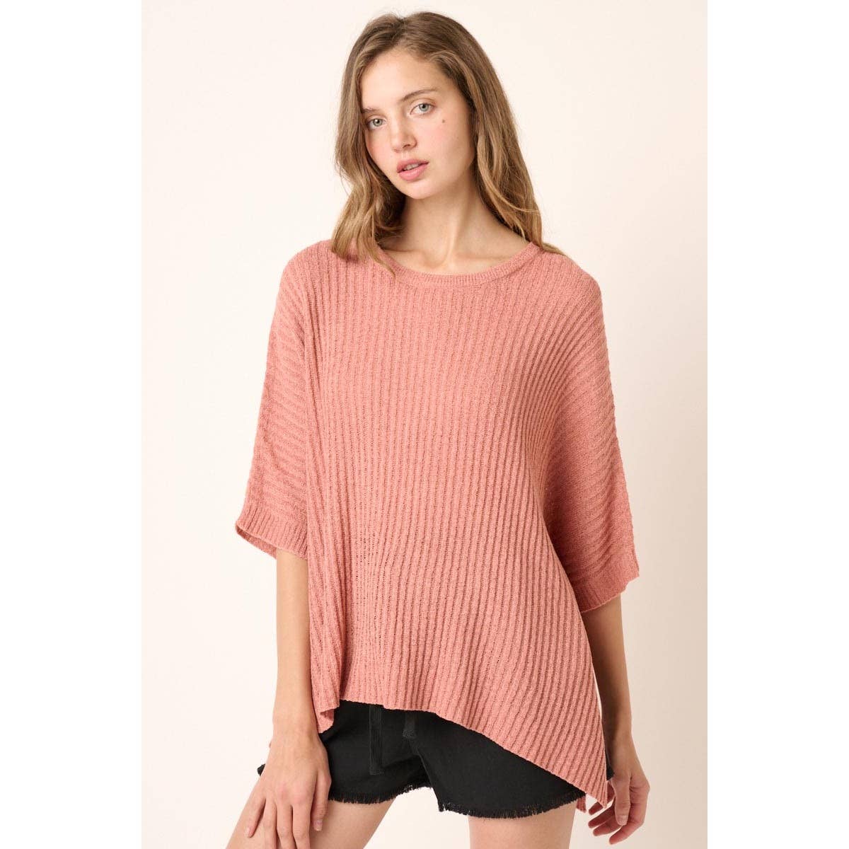 mittoshop – Großhandel Strickpullover – Damen – DOLMAN-KURZARM-PULLOVER MIT RUNDHALSAUSSCHNITT IN ÜBERGRÖSSE0