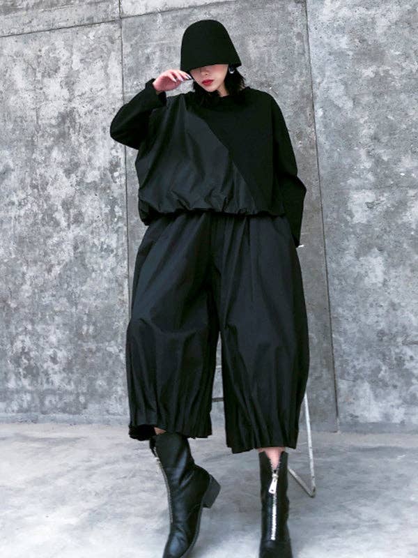 Stylish Black Solid Color High Waisted Wide Leg Pants for wholesale on Faire6