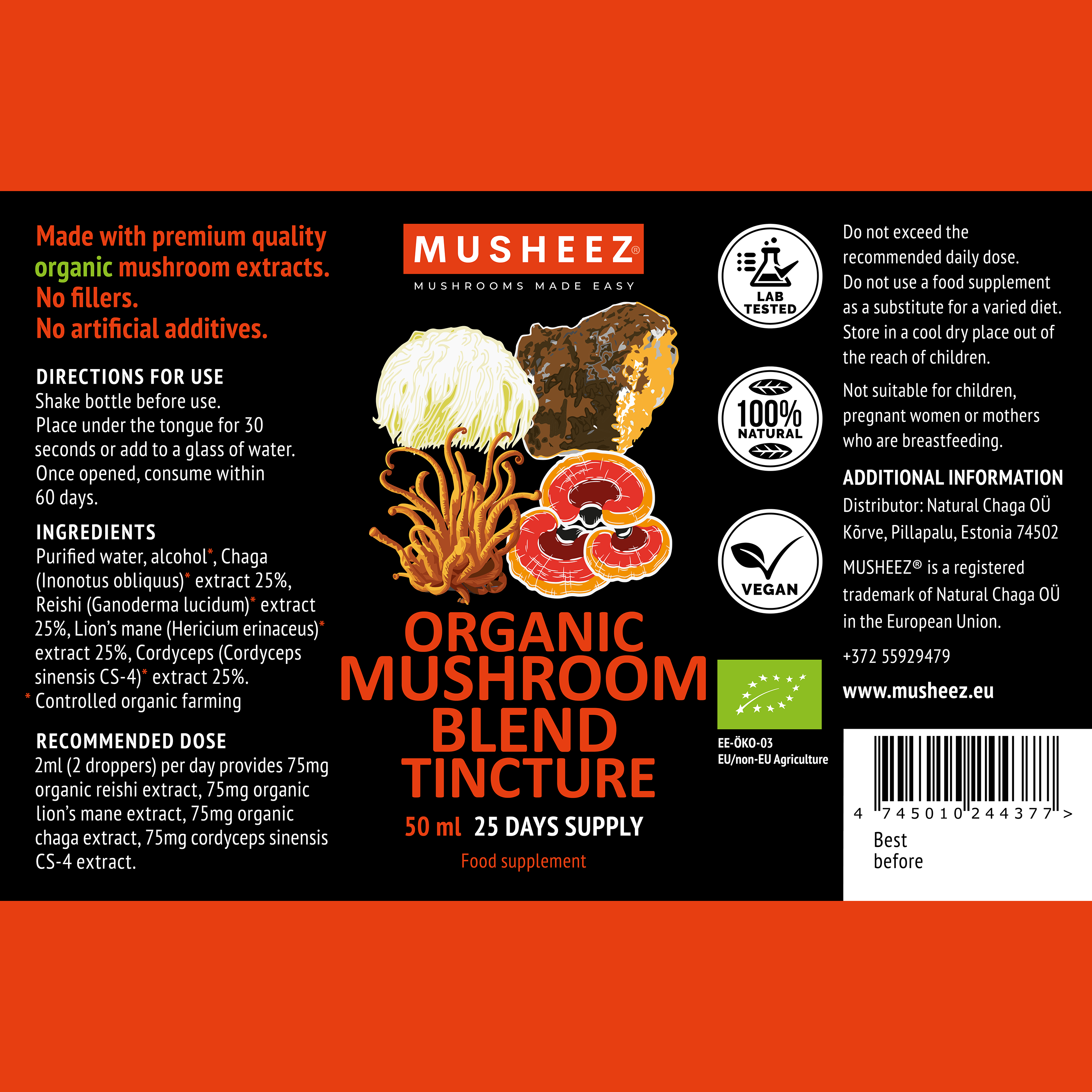 MUSHEEZ - Wholesale Tincture - Organic Mushroom Blend Tincture (50ml) 1