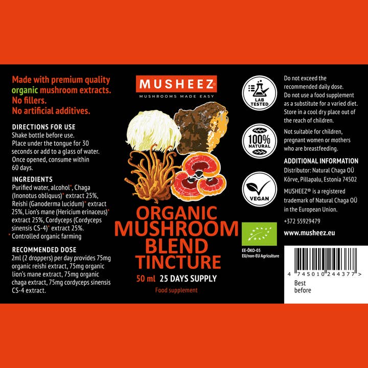 MUSHEEZ - Wholesale Tincture - Organic Mushroom Blend Tincture (50ml) 1