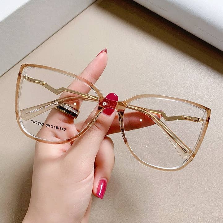 FurDecoration - Wholesale Eyeglasses – Women's - Trendy Literary TR90 Gold and Gum Hybrid Eyeglass Frames5