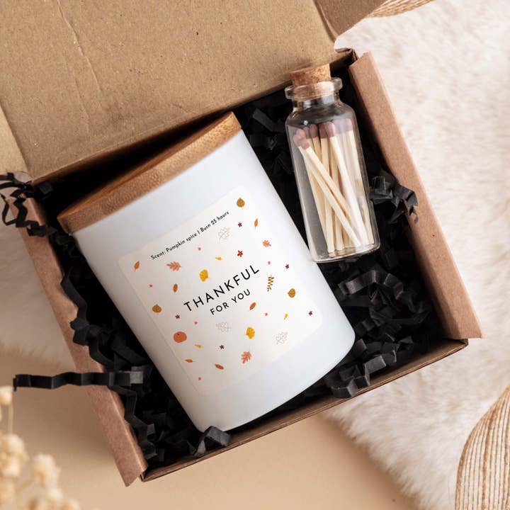 Happy Inky - Wholesale Jar/Filled Candle - Thankful for you Scented Candle Thanksgiving Autumn decor