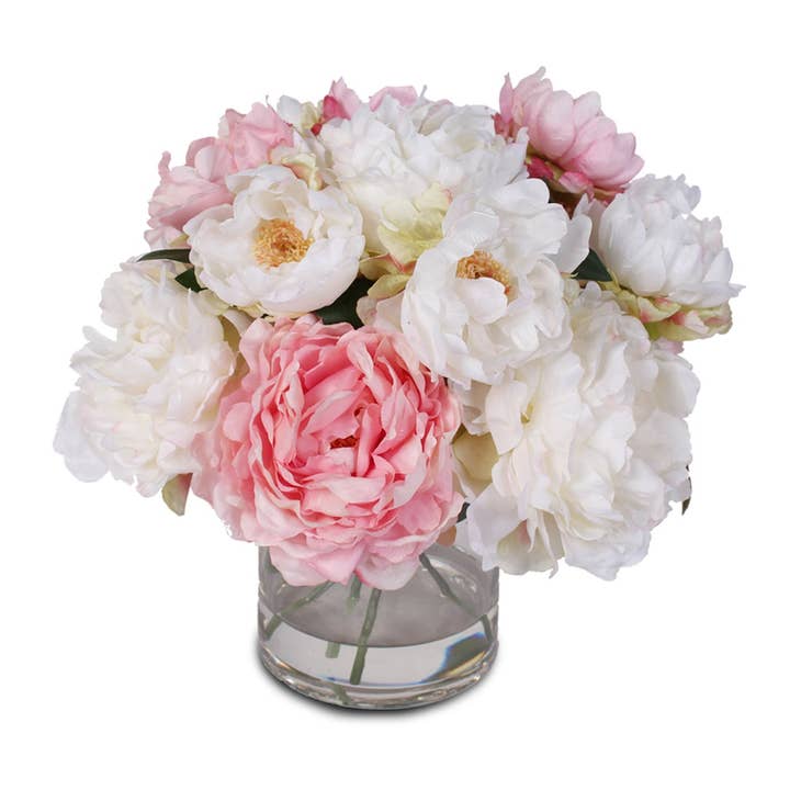Silk French Peonies Bouquet in Vase with Fake Water-46W for wholesale by JENNY SILKS