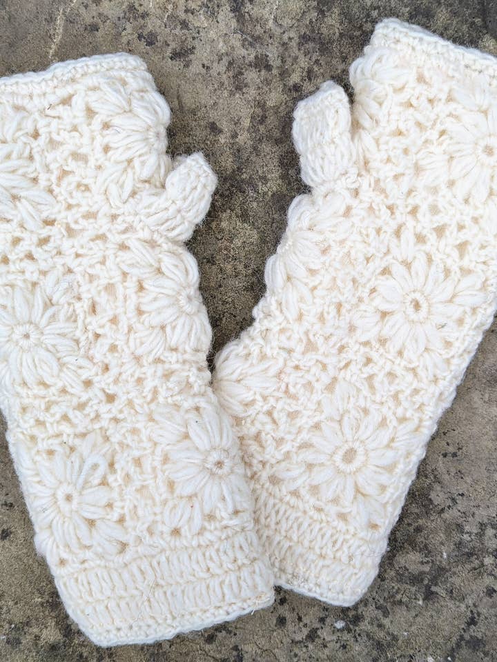 Artic Frost - Crocheted Wrist Warmers / Fingerless Mitts for wholesale by Cool Trade Winds